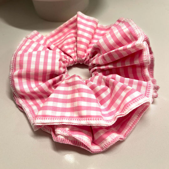 Avizar Scrunchie Maxi Vichy Vintage Roz Din Material Textil Împăturit Pentru Păr Roz