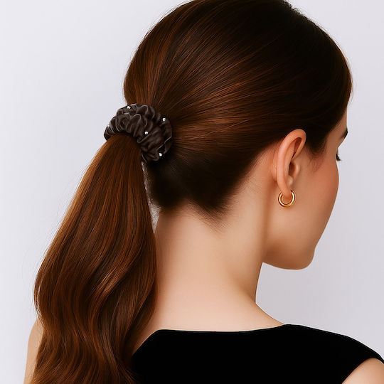 Avizar Klassischer Samt Scrunchy Haar In Satin Geknöpft Diamant Chic Braune