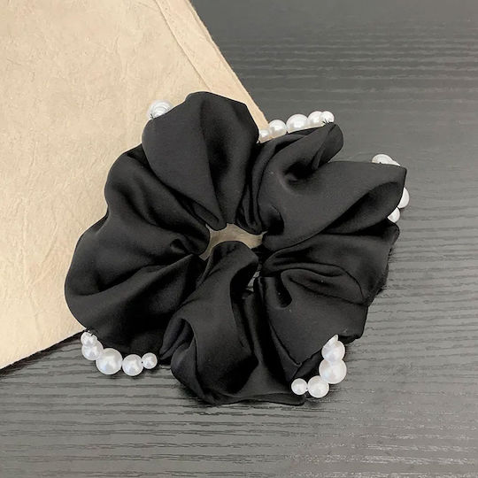 Avizar Klassischer Scrunchy Haar In Perlmutt-Samt Glamour Schwarz Schwarz