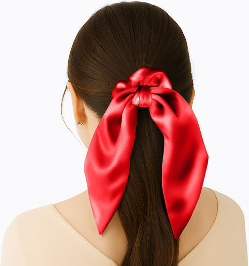 Avizar Scrunchie Short Scarf Hair In Satin Butterfly Elegant Red Red