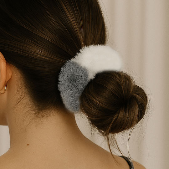 Avizar Lint Scrunchie Hair In Minky Fluffy Duo Cozy Gray White Grey