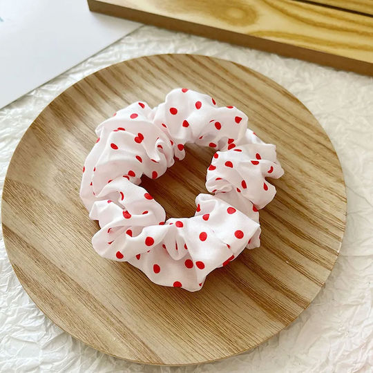 Avizar Classic Scrunchie Hair In Soft Cotton Retro Chic Red Polka Dot White