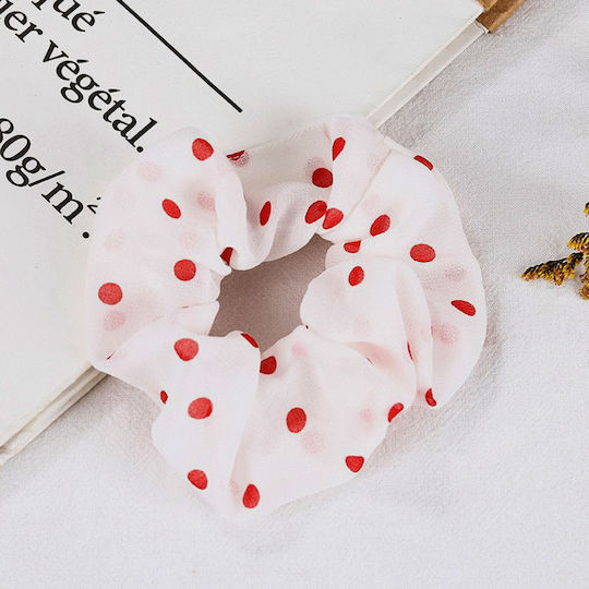 Avizar Classic Scrunchie Hair In Soft Cotton Retro Chic Red Polka Dot White