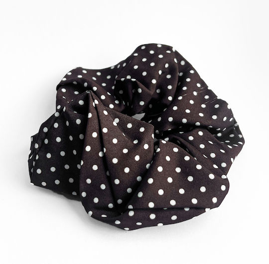 Avizar Classic Scrunchie Hair In Soft Cotton Retro Chic Brown Polka Dot Dark Brown