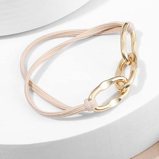Avizar Casual Elastic Hair Flat Chain Twisted Romanesque Gold Beige