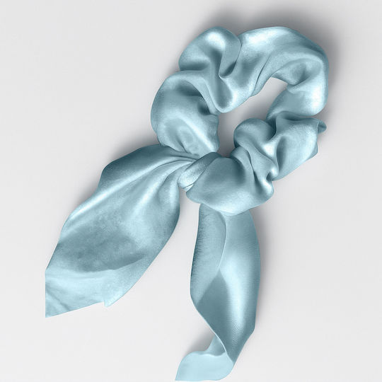 Avizar Scrunchie Short Scarf Hair In Satin Butterfly Elegant Blue Light Blue