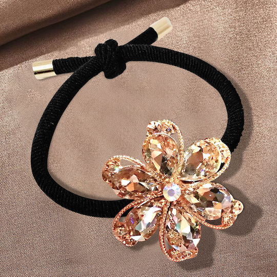 Avizar Casual Elastic Hair Glossy Flower In Refined Rhinestone Beige Beige