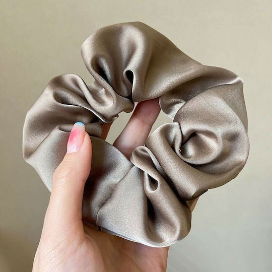 Avizar Classic Scrunchie Hair In Plain Silk Minimalist Khaki