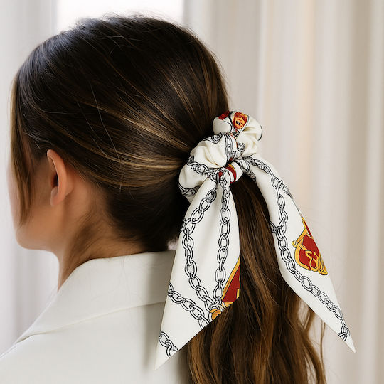 Avizar Scrunchy Langes Halstuch Haar In Samt Bedruckt Reitstil Weiß