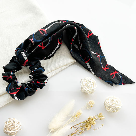 Avizar Scrunchie Long Scarf Hair In Baroque Printed Satin Sublime Black Black Red