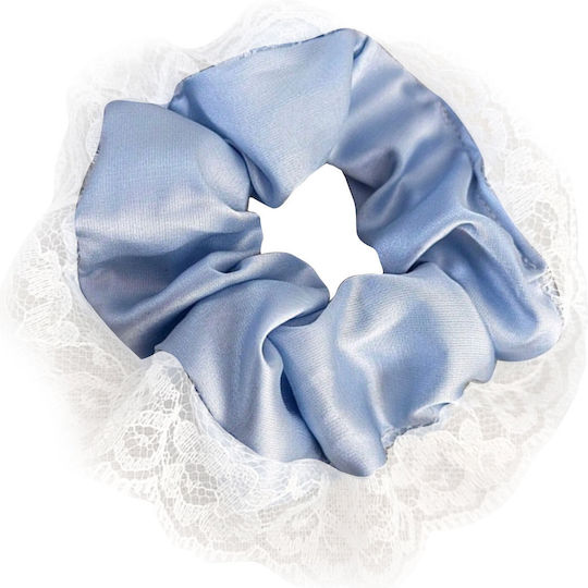 Avizar Scrunchie Clasic Satinat Dantelă Coquette Albastru Deschis