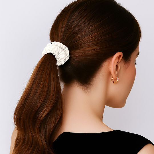Avizar Classic Scrunchie Hair In Satin Pleated Diamant Chic White White