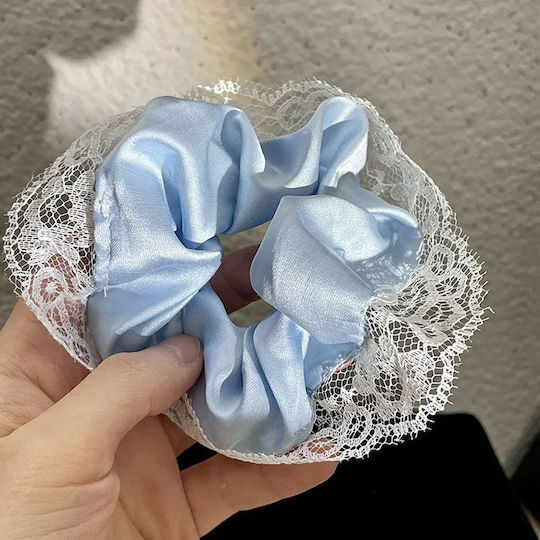 Avizar Scrunchie Clasic Satinat Dantelă Coquette Albastru Deschis