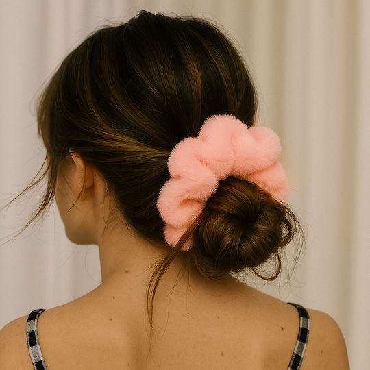 Avizar Lint Scrunchie Hair In Minky Fluffy Delicate Pink Pink