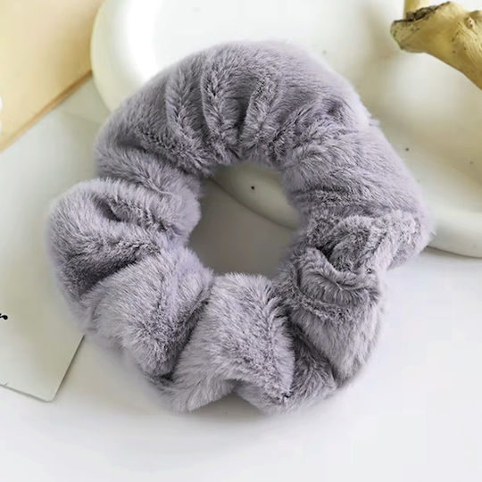 Avizar Ластик За Коса Scrunchie От Минки Плюш Мек Сив
