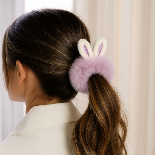 Avizar Класически Ластик За Коса Scrunchie Пухкав Лилав С Заешки Ушички Лилав