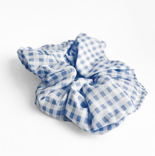 Avizar Classic Scrunchie Vichy Vintage Cotton Hair Pastel Blue Blue