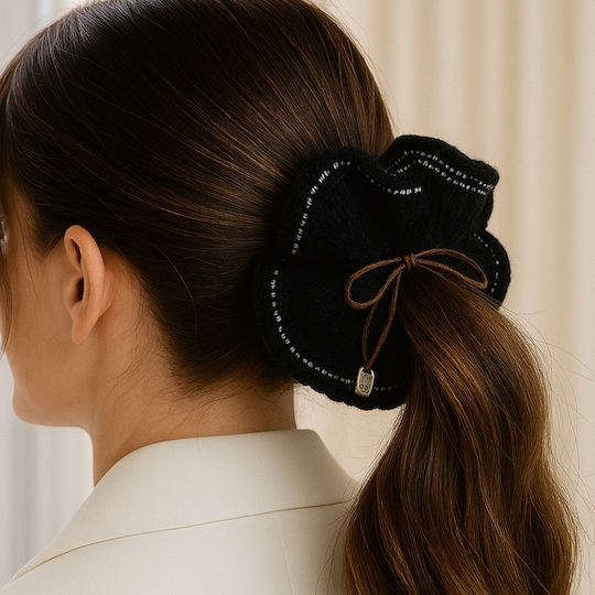 Avizar Scrunchie Clasic Pentru Păr Din Plasă Moale Minimalist Negru Negru