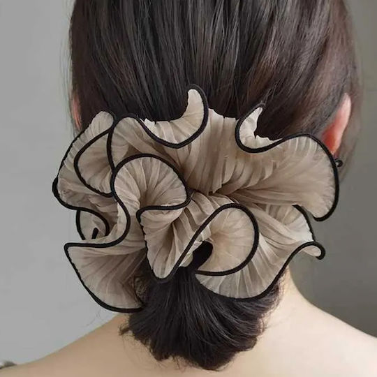 Avizar Ластик За Коса Scrunchie Froufrou Maxi От Мека Кафява Ефирна Тъкан Кафяв Бежов