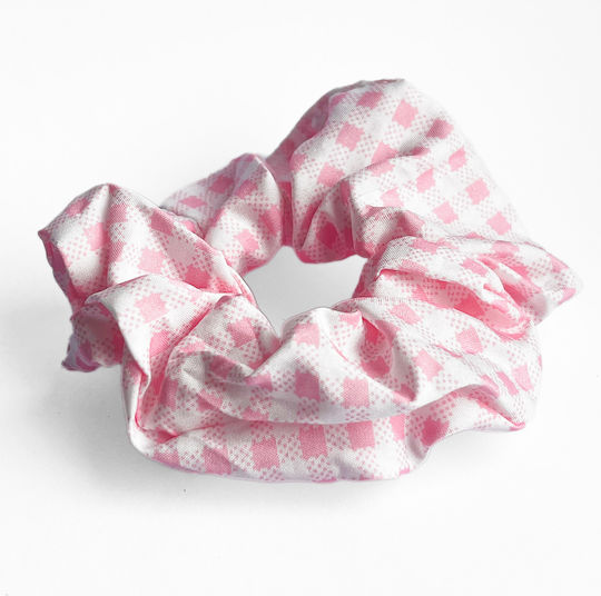 Avizar Classic Scrunchie Vichy Cotton Hair Vintage Light Pink Pink