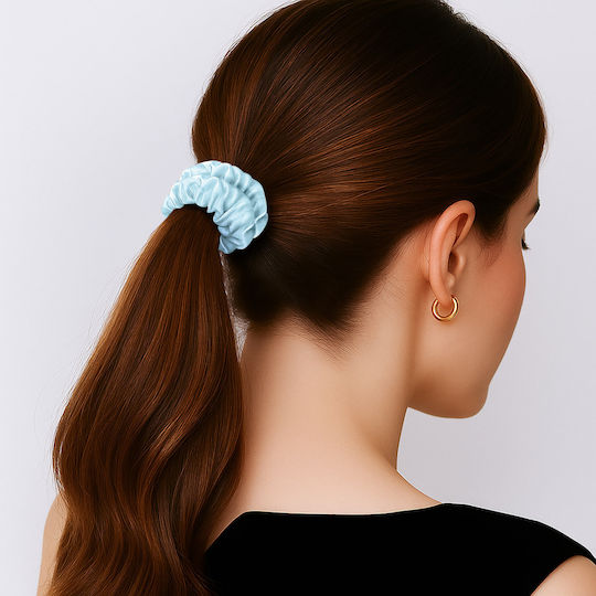 Avizar Classic Scrunchie Hair In Blue Minimalist Pleated Satin Blue