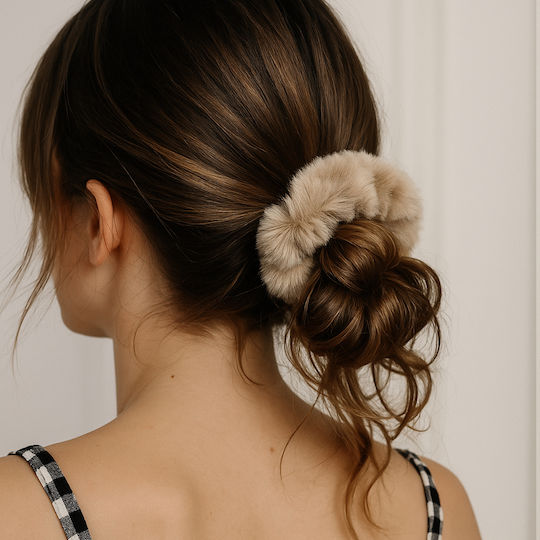 Avizar Lint Scrunchie Hair In Minky Fluffy Duo Cozy Brown Beige