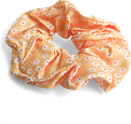 Avizar Classic Scrunchie Hair In Soft Fabric Flowered Delicate Orange Orange