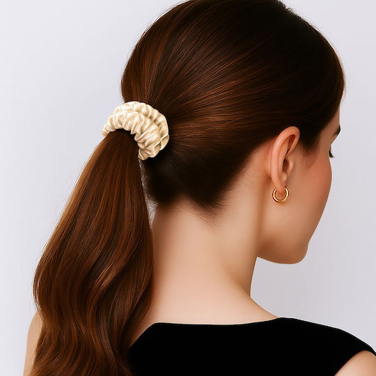 Avizar Classic Scrunchie Hair In Satin Pleated Diamant Chic Beige Beige