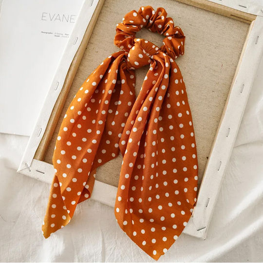 Avizar Scrunchie Long Scarf Hair In Casual Orange Polka Dot Orange