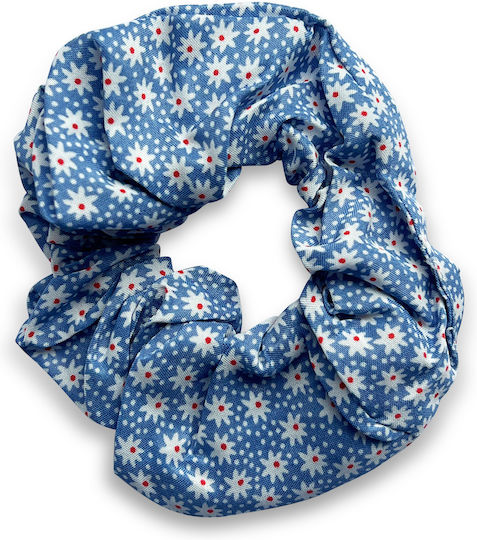 Avizar Classic Scrunchie Hair In Soft Fabric Flowered Delicate Blue Blue