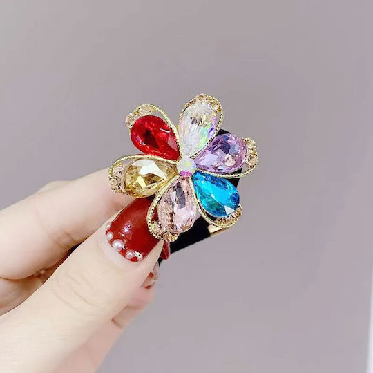 Avizar Casual Elastic Polychromed Refined Rhinestone Glossy Flower Hair Multicolour