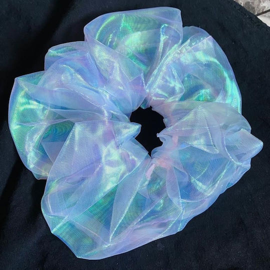 Avizar Scrunchie Lucios Pentru Păr Din Material Vaporoas Stil Coreean Albastru Albastru
