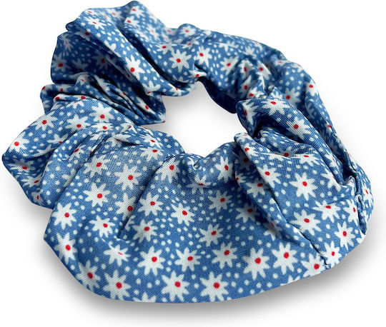 Avizar Classic Scrunchie Hair In Soft Fabric Flowered Delicate Blue Blue