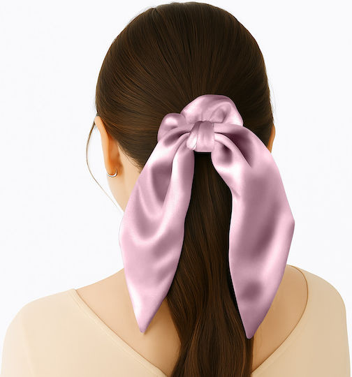 Avizar Scrunchie Eșarfă Scurtă Pentru Păr Din Satin Fluture Elegant Roz Roz
