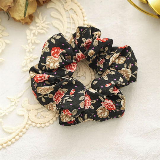 Avizar Classic Scrunchie Hair In Cotton Flowered Spring Black Black