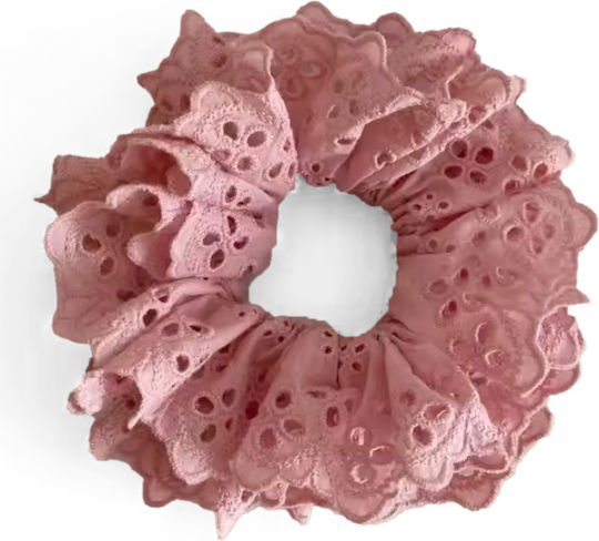 Avizar Scrunchie Clasic Pentru Păr Din Material Brodat Vintage Roz