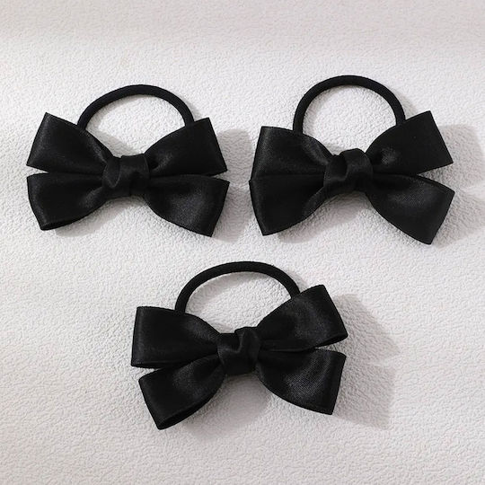 Avizar Set 3 Elastische Casual Haargummis Satin Knoten Zarte Schwarze Schwarz