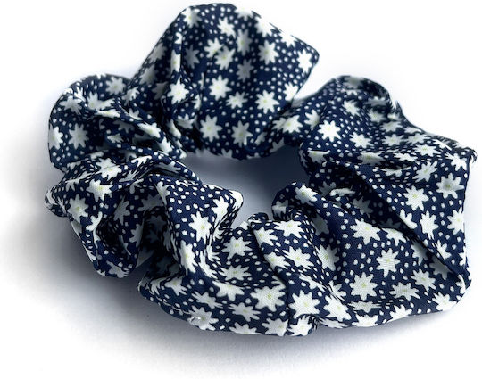 Avizar Classic Scrunchie Hair In Soft Flowered Fabric Delicate Navy Blue Navy Blue