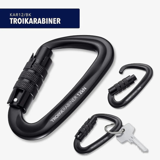 Troika Karabiner Haken aus Aluminium Schwarz Kar12/bk