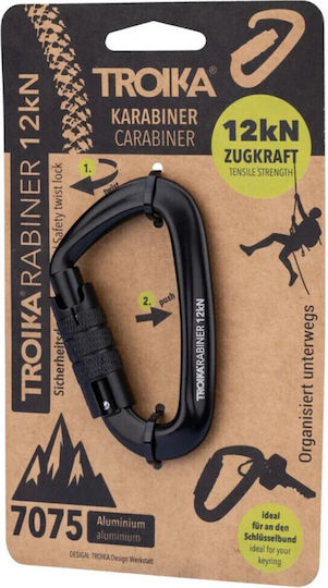 Troika Karabiner Haken aus Aluminium Schwarz Kar12/bk