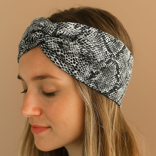 Avizar Crossed Headband Hair In Printed Satin Python Glamor Gray Grey