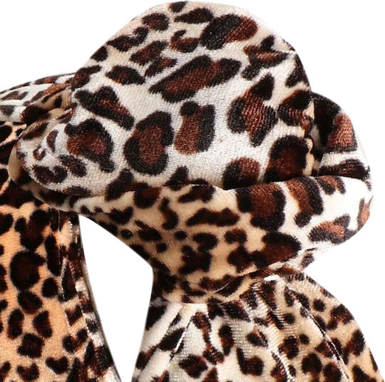 Avizar Leopard Vintage Café Printed Velvet Hair Turban Style Headband Brown
