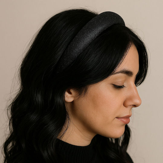 Avizar Large Headband Hair In Brilliant Fabric Uni Retro Black Black