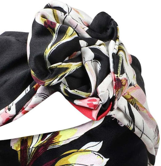 Avizar Banner Style Turban Hair In Flowered Cotton Spring Black Black