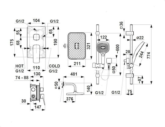 KFA Built-in Mixer Phone & Shower Head Set for Black Shower