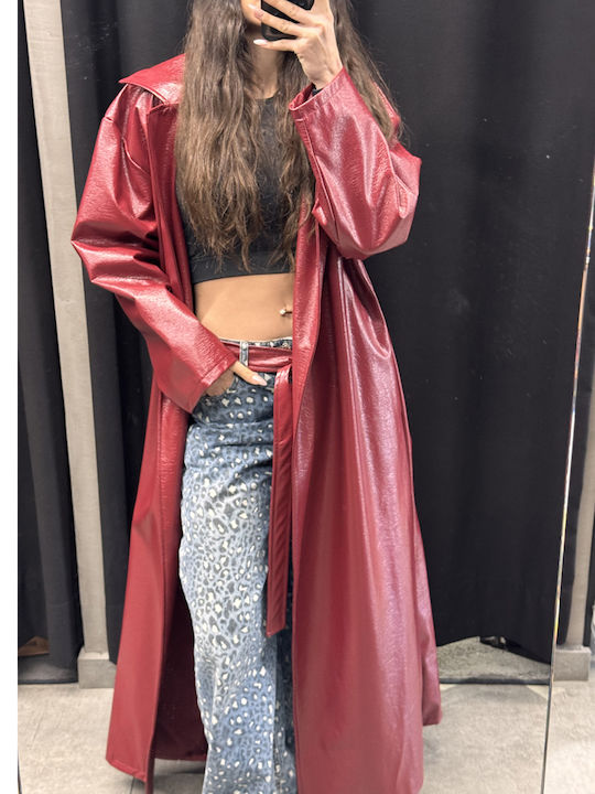 Women's Burgundy Gabardine Coat