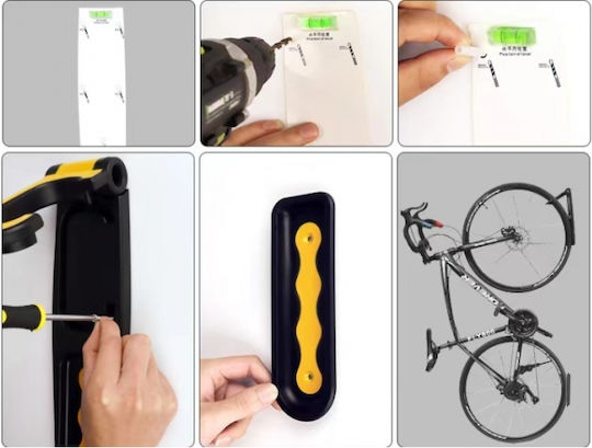 Wall-mounted Bicycle Holder Zola Suspendable Suitable All Types Bicycles 35x7.7 Cm Black Yellow