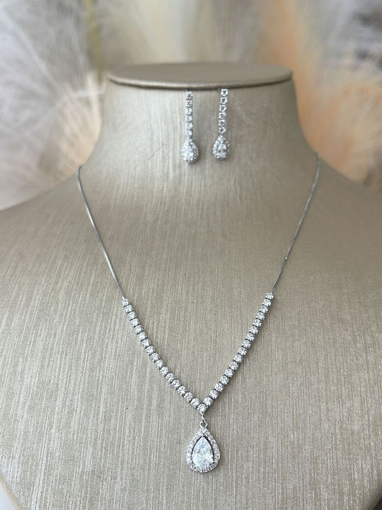 Schmuckset mit Halskette und Ohrringen aus Silber mit Steinen