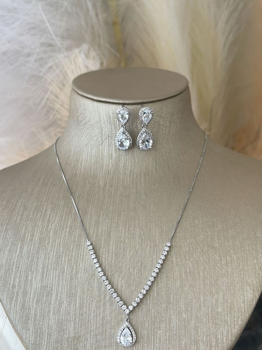Schmuckset mit Halskette und Ohrringen aus Silber mit Steinen