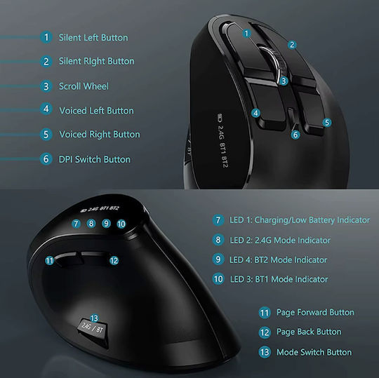 ZD1BM33QWS60 Mouse Vertical Bluetooth Ergonomic Wireless Negru
